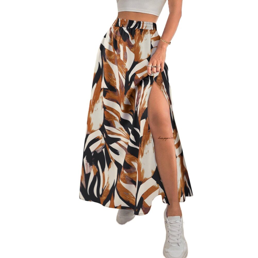 7808 Tropical Slit Maxi Skirt Long Skirts Summer High Waisted Midi Skirt